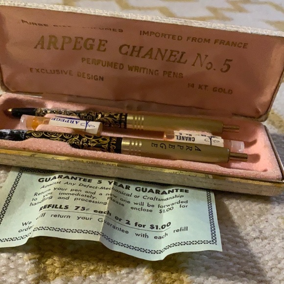 Vintage Arpege Chanel No5 14k Gold Perfumed Pen Set - Picture 4 of 11